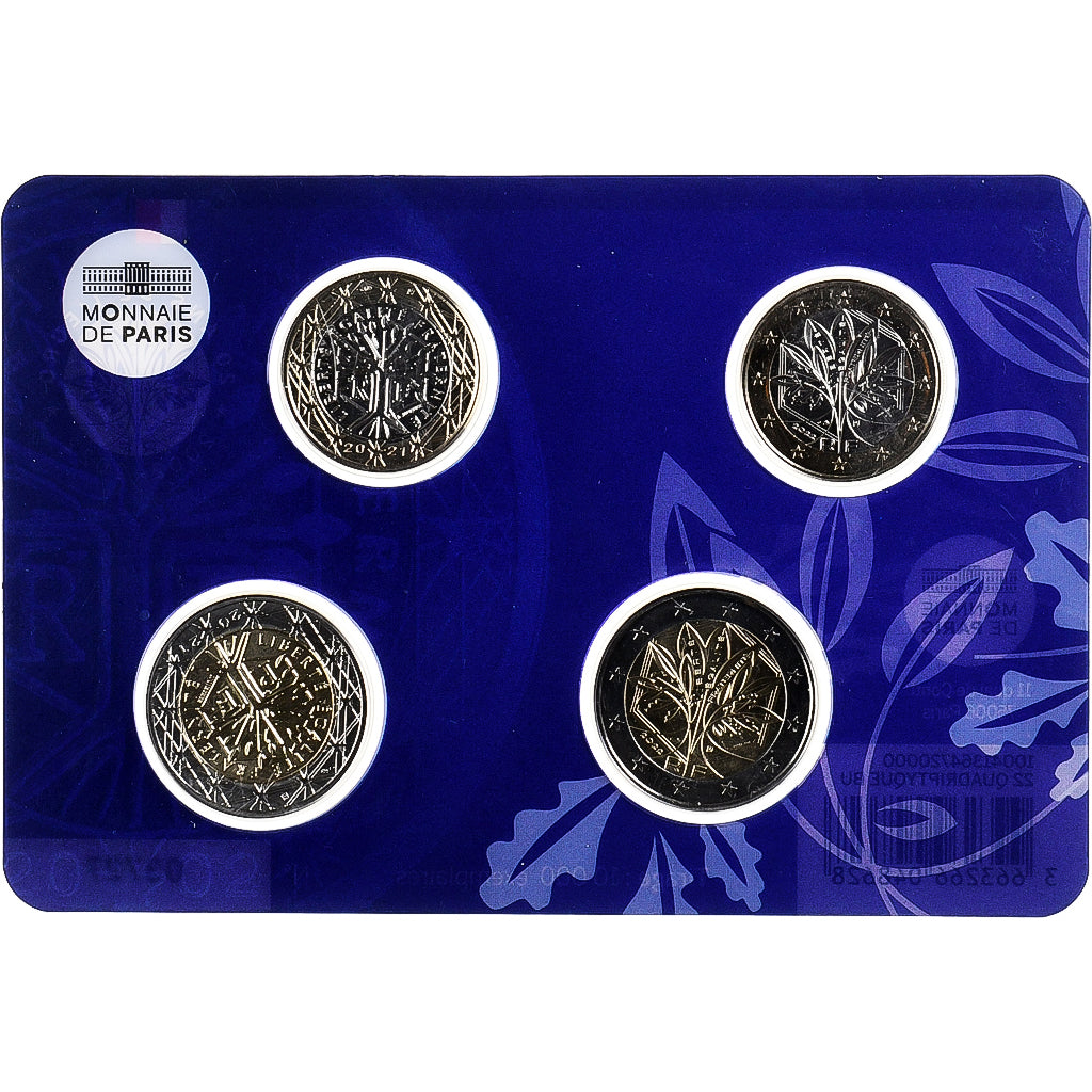 França, 1€ & 2€ x 2, 20 Ans de l'Euro, BU, 2022, MDP, Bimetálico