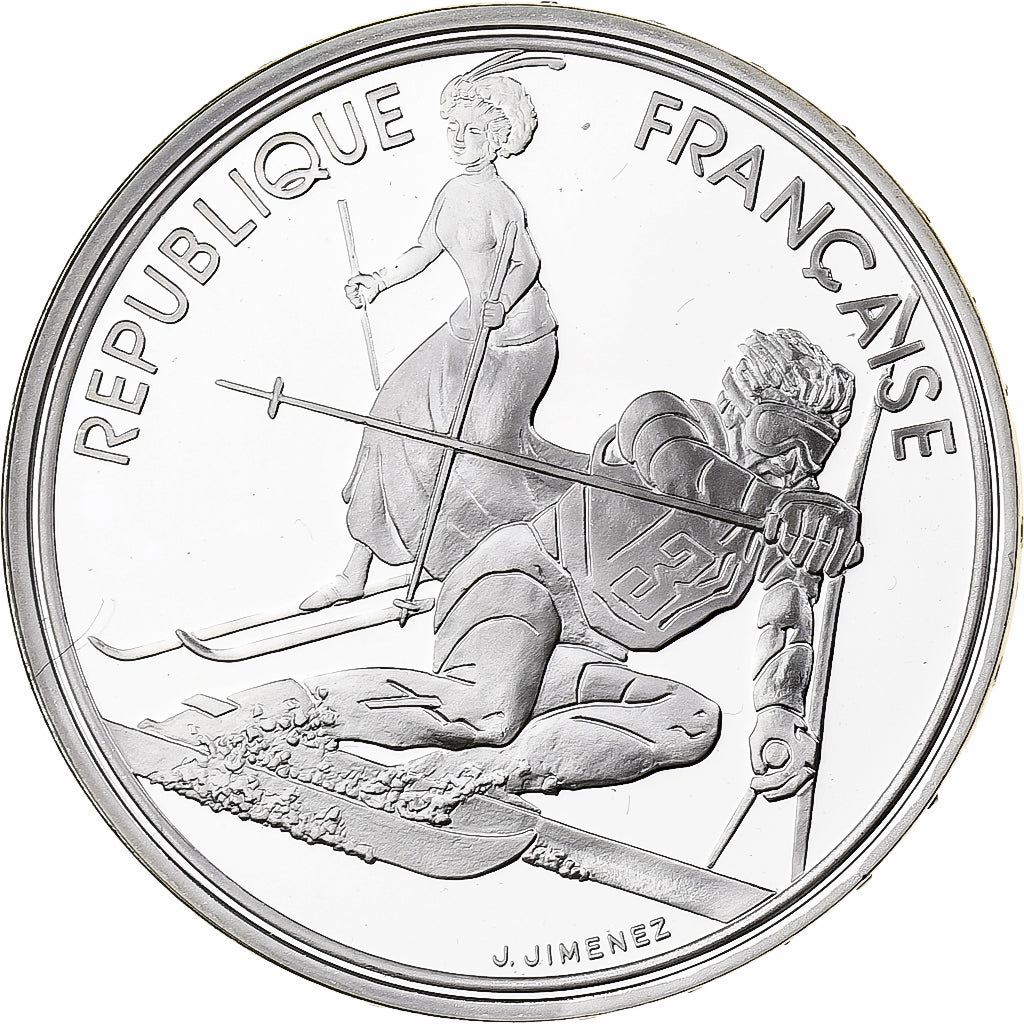 France, 100 Francs, Albertville - Slalom, 1990, MDP, Proof, Silver, MS(65-70)