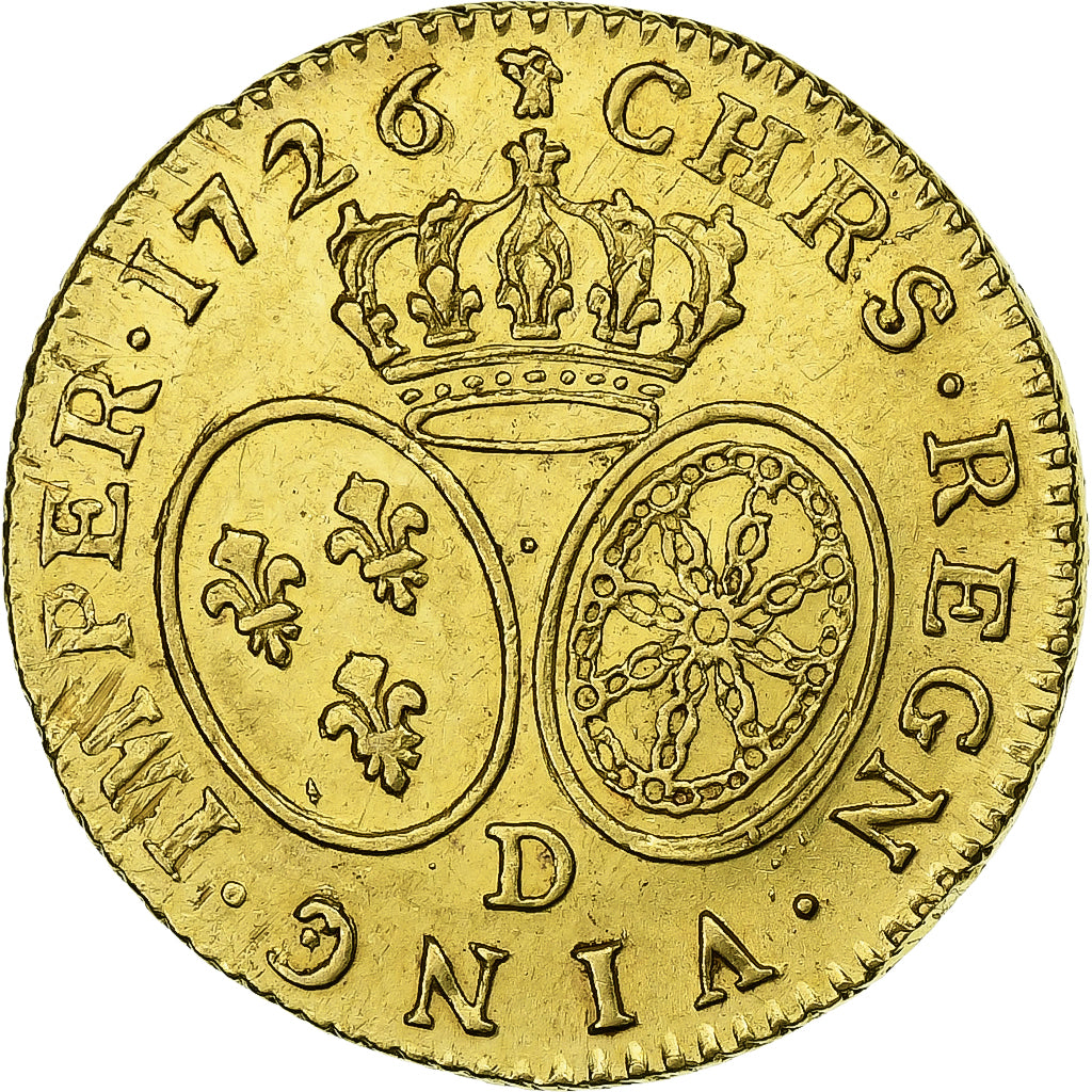 France, Louis XV, Louis d'or aux lunettes, 1726, Lyon, Gold, AU(50-53)