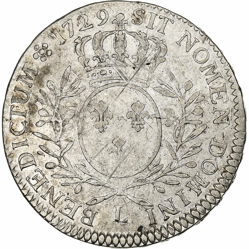 Francia, Louis XV, 1/2 Ecu aux branches d'olivier, 1729, Bayonne, Plata, BC+