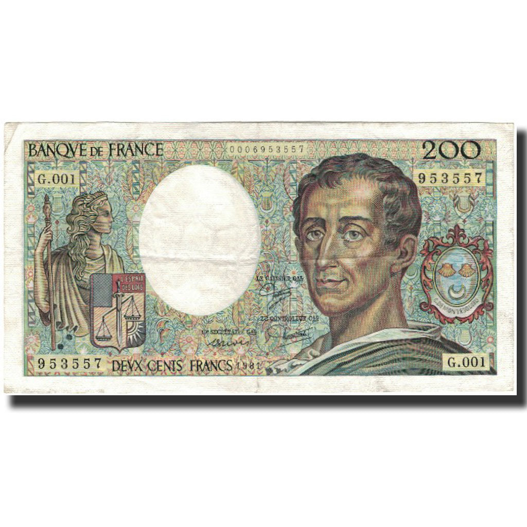 France, 200 Francs, Montesquieu, 1981, VF(30-35), Fayette:70.1, KM:155a