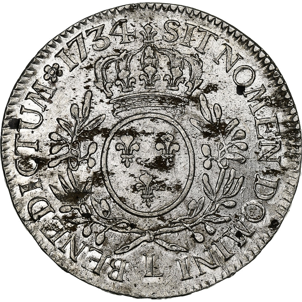 Frankrijk, Louis XV, Ecu aux branches d'olivier, 1734, Bayonne, Zilver, ZF+
