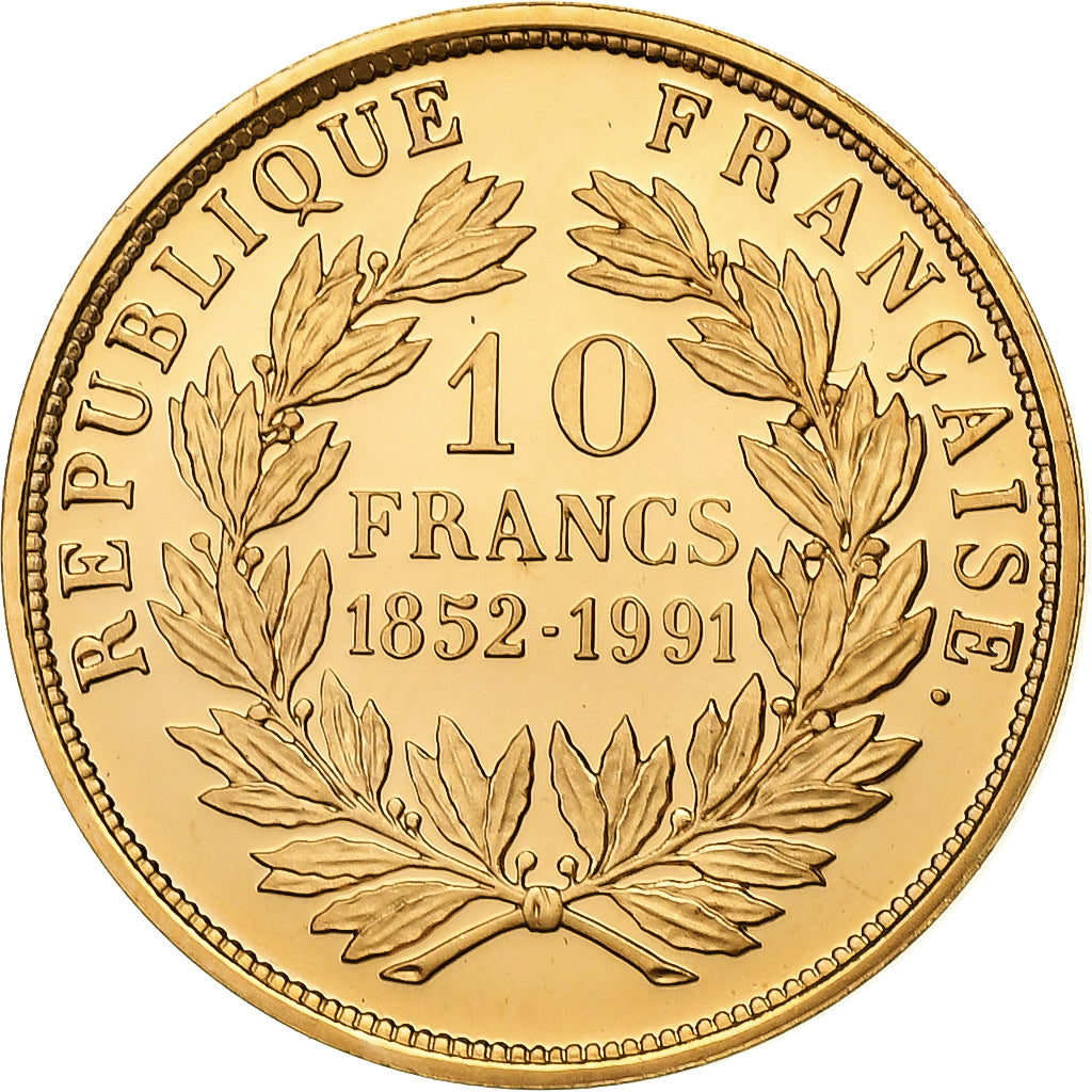 Francja, 10 Francs, Louis-Napoléon Bonaparte, 1991, MDP, Złoto, Ponowne bicie