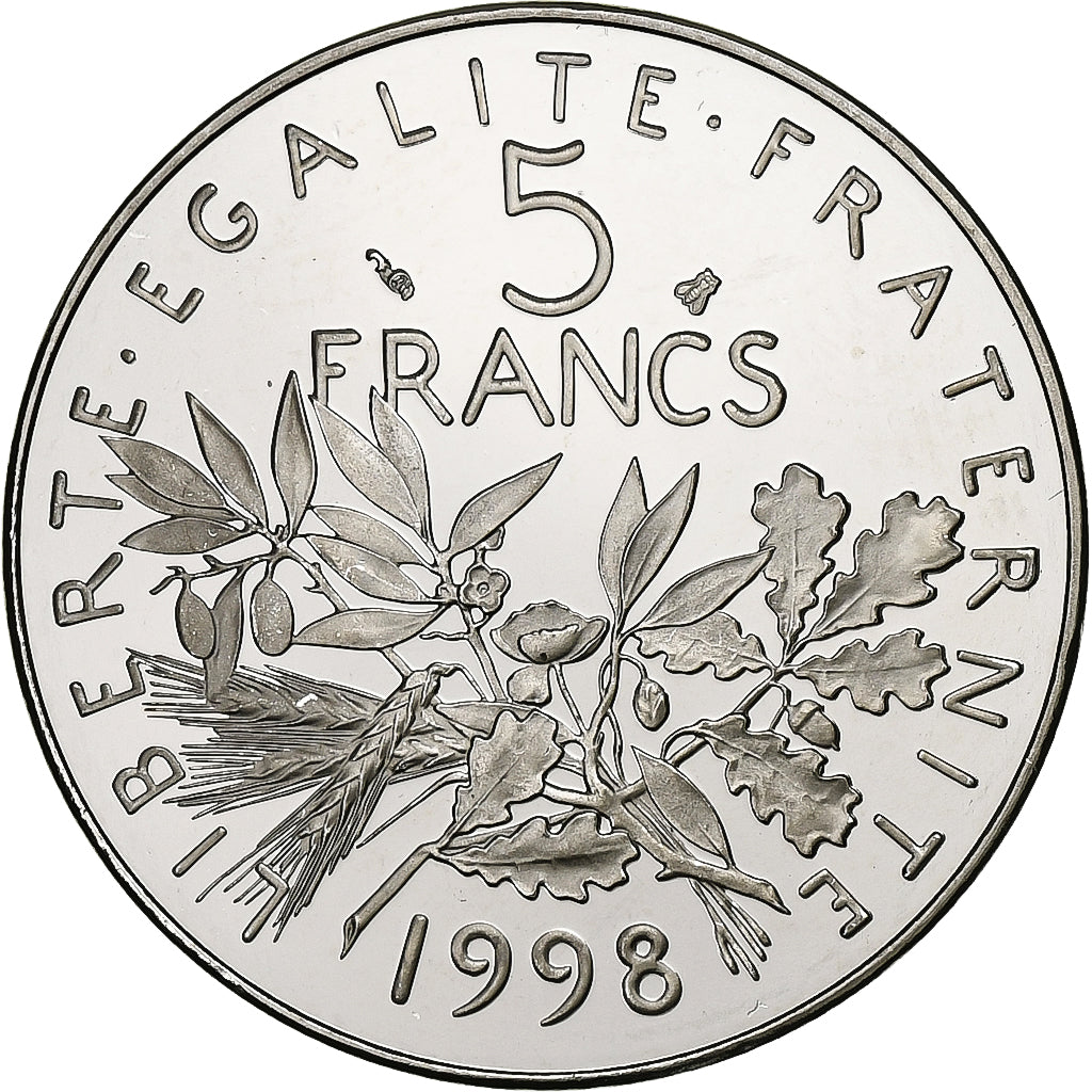 Francja, 5 Francs, Semeuse, 1998, Monnaie de Paris, Proof, Miedzionikiel