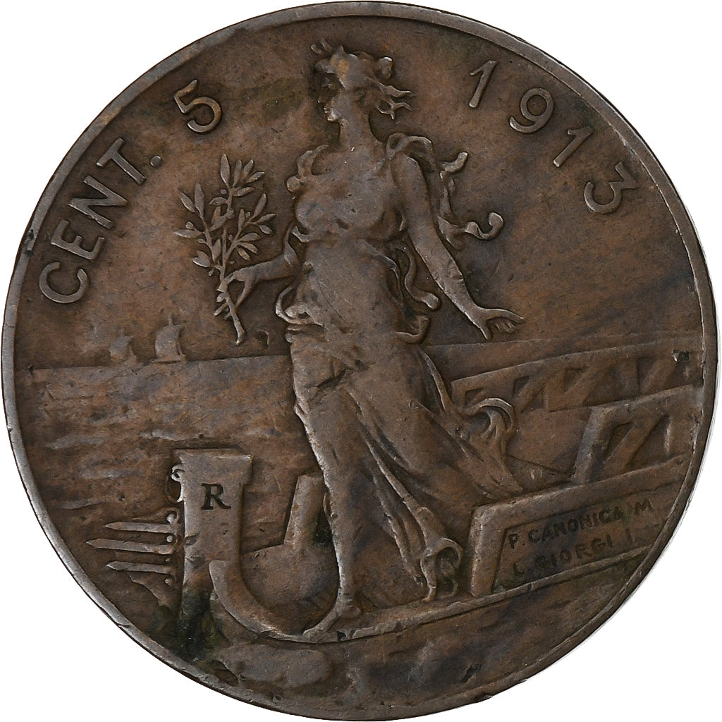Italien, Vittorio Emanuele III, 5 Centesimi, 1913, Rome, Kupfer, SS, KM:42