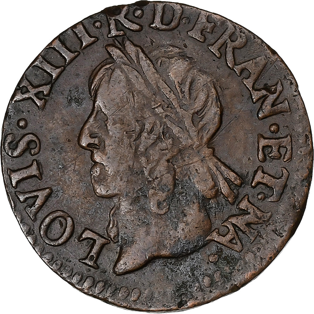 Frankrijk, Louis XIII, Double Tournois, 1642, Koper, FR+, Gadoury:12