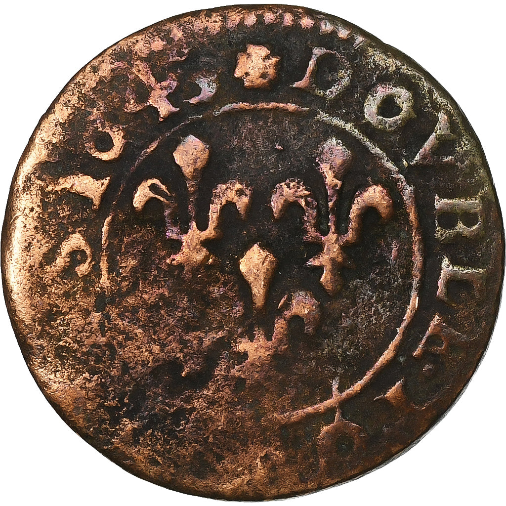 France, Louis XIII, Double Tournois, Copper, F(12-15), Gadoury:12
