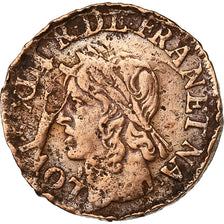France, Louis XIII, Double Tournois, 1642, Copper, VF(30-35), Gadoury:12