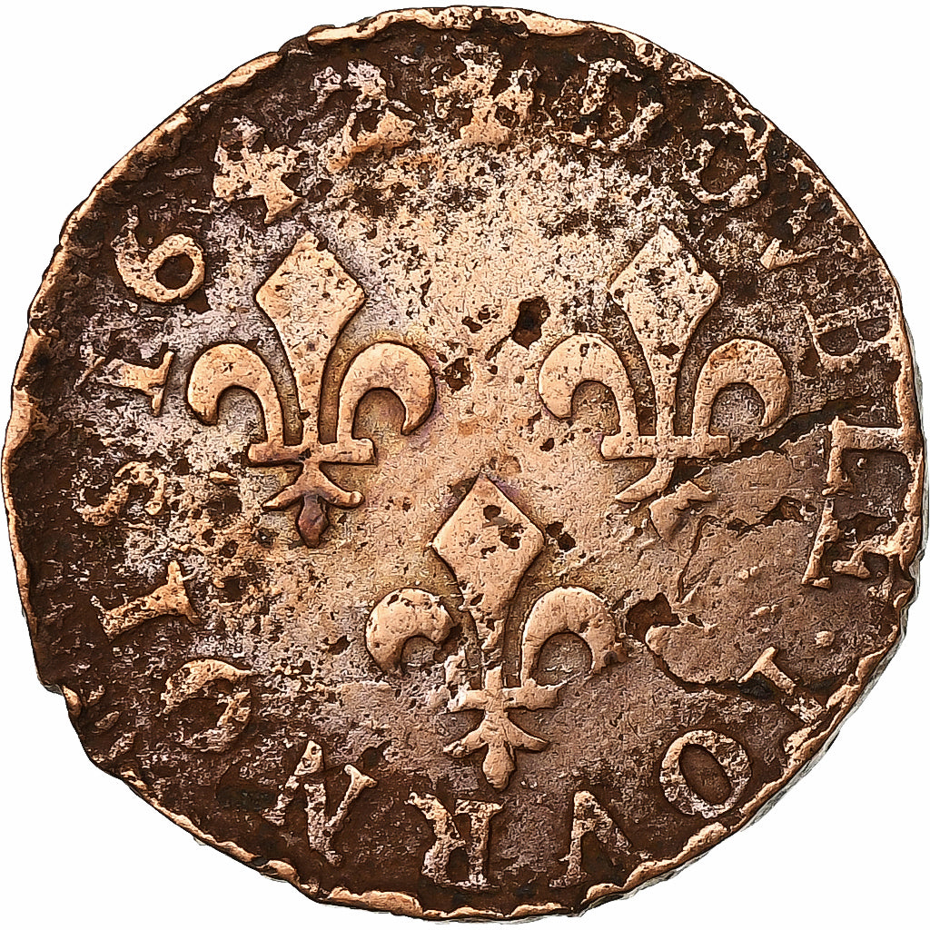 France, Louis XIII, Double Tournois, 1642, Copper, VF(30-35), Gadoury:12