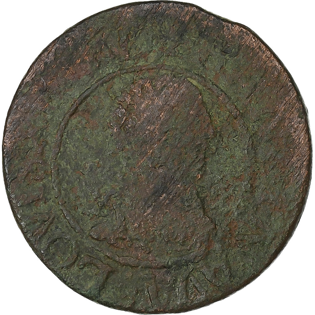 Francia, Louis XIII, Double Tournois, 1638, Troyes, Cobre, BC, Gadoury:11