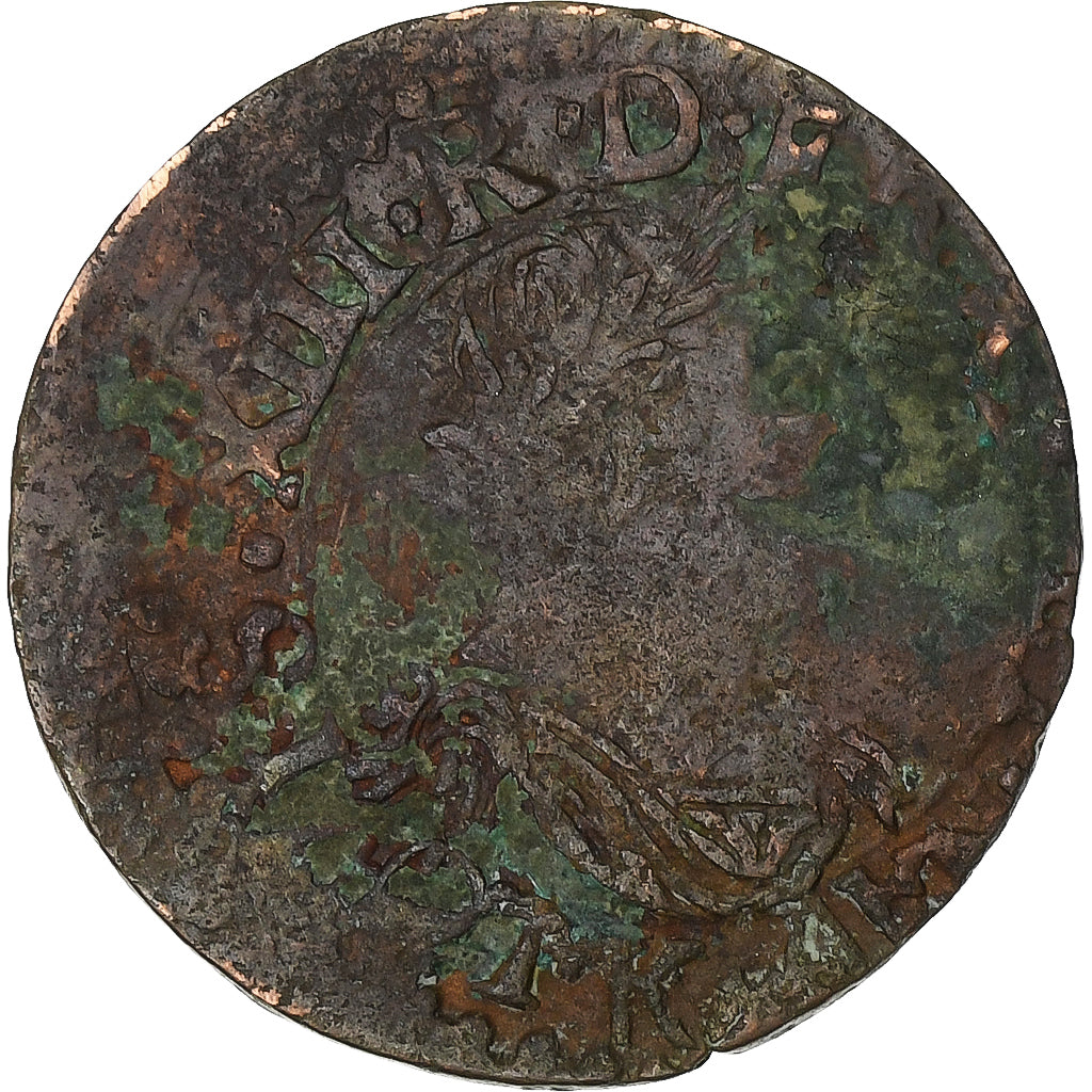 Frankrijk, Louis XIII, Double Tournois, 1640, Bordeaux, Koper, ZG+, Gadoury:11