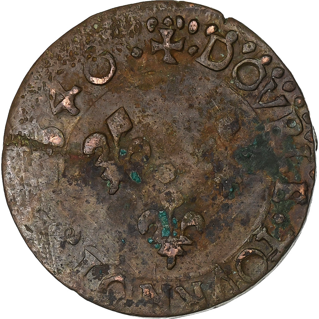 Frankrijk, Louis XIII, Double Tournois, 1640, Bordeaux, Koper, ZG+, Gadoury:11