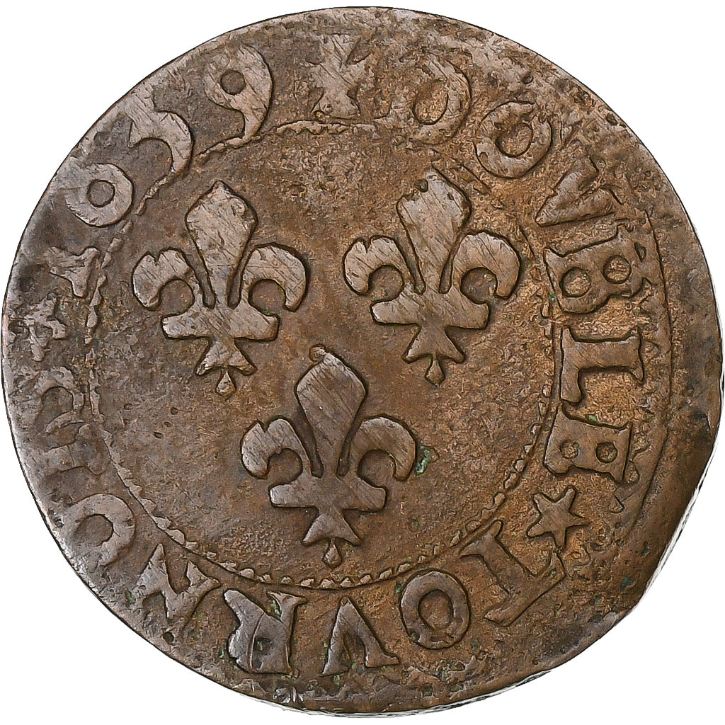 França, Louis XIII, Double Tournois, 1639, Cobre, VF(30-35), Gadoury:11