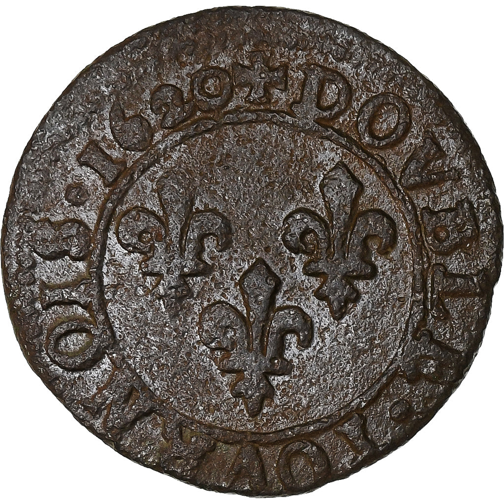 França, Louis XIII, Double Tournois, 1620, Paris, Cobre, VF(20-25), Gadoury:8
