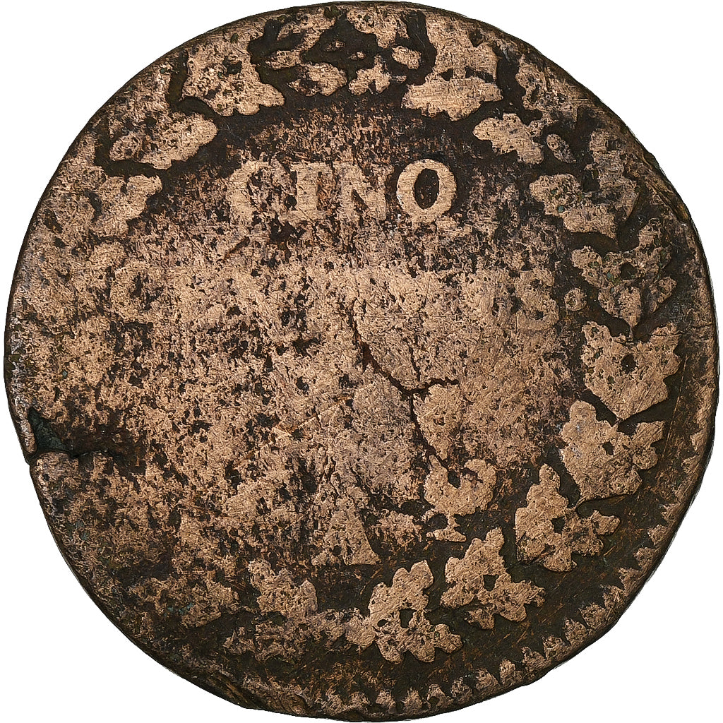 Francja, 5 Centimes, Dupré, Paris, Miedź, F(12-15), Gadoury:126