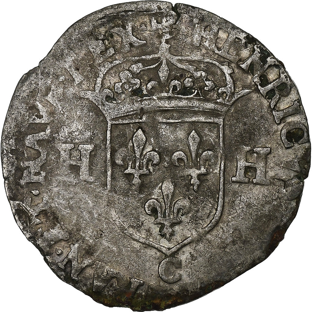 France, Henri IV, Douzain aux deux H, 1590, Saint-Lô, Billon, VF(30-35)
