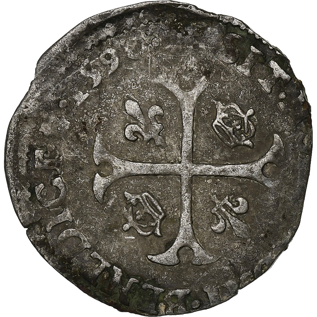 France, Henri IV, Douzain aux deux H, 1590, Saint-Lô, Billon, VF(30-35)