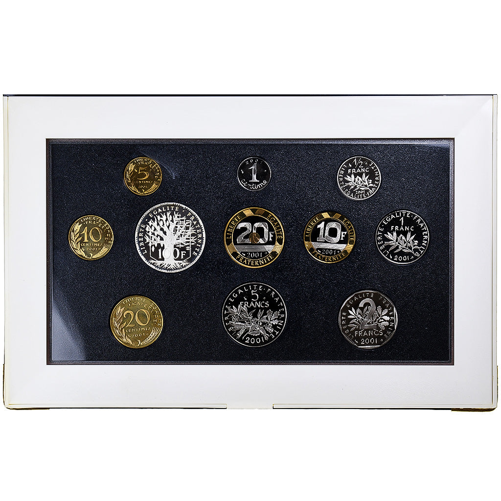 França, Coffret 1 c. à 100 frs., 2001, Monnaie de Paris, Proof, N/D, MS(65-70)
