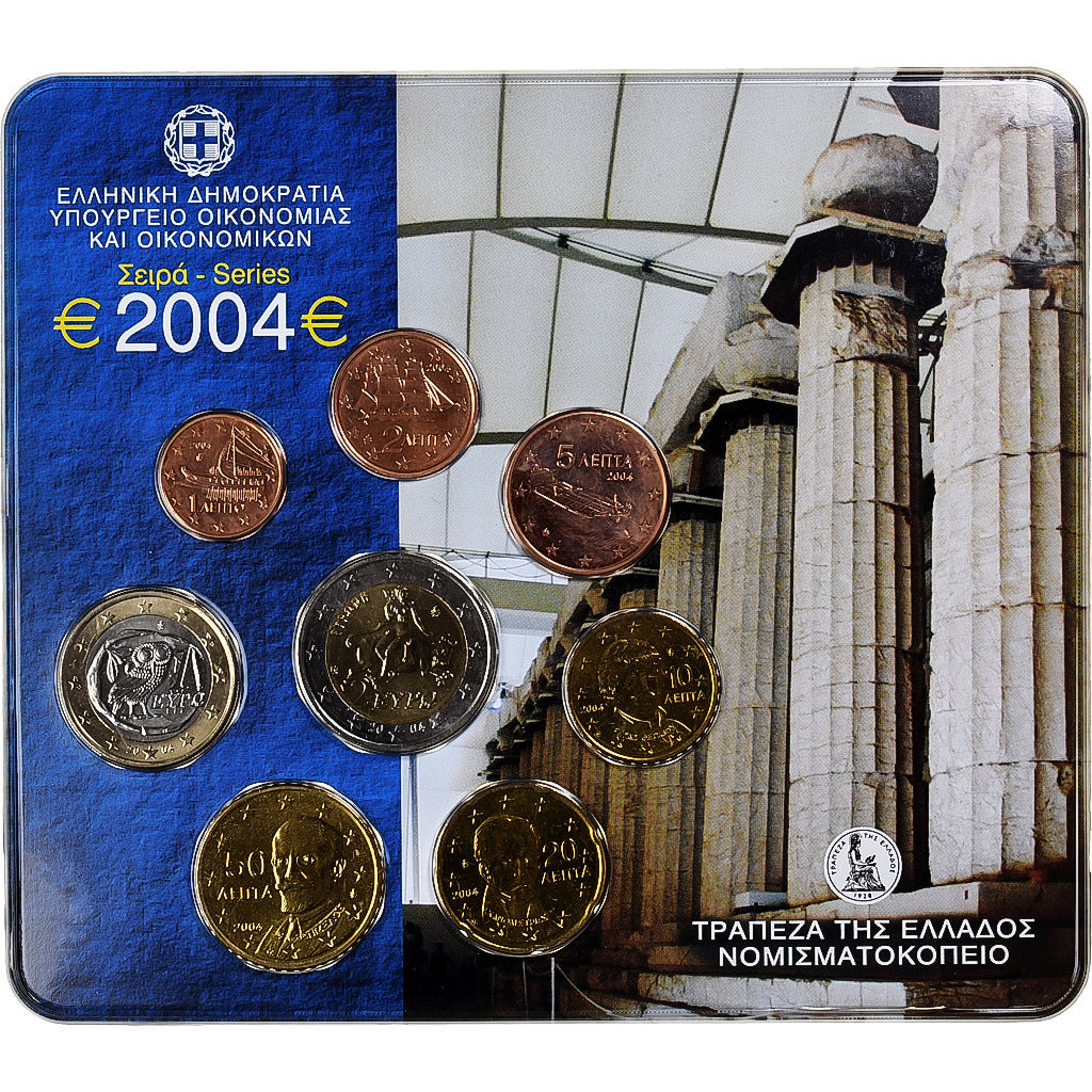 Greece, 1 Cent to 2 Euro, BU, 2004, Athens, MS(65-70)