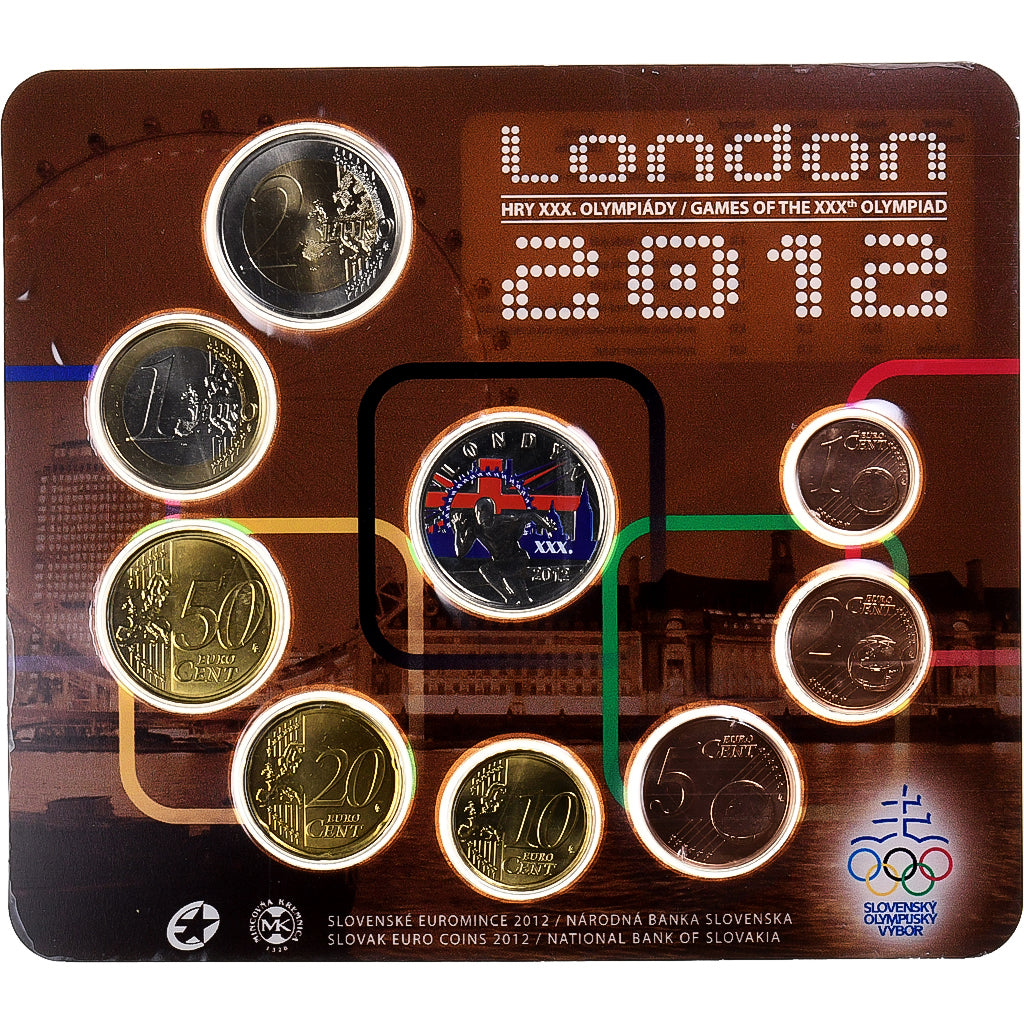 Slowakije, 1 c. to 2€ + token, Olympic Games, Colourized, 2012, Kremnica