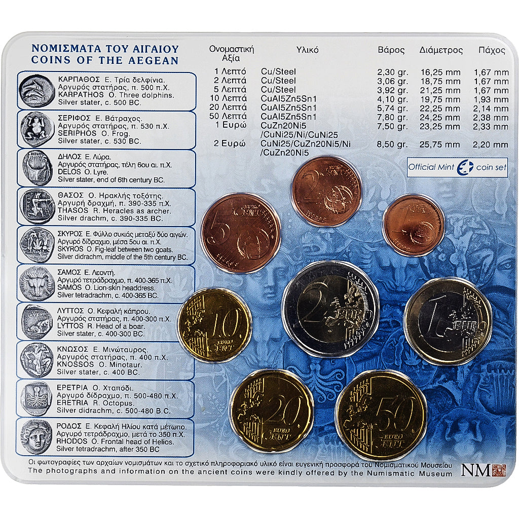 Grecia, 1 Cent to 2 Euro, BU, 2007, Athens, Sin información, FDC