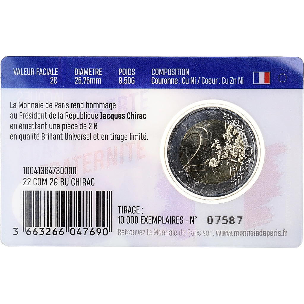 France, 2 Euro, Jacques Chirac, BU, 2022, Monnaie de Paris, Bi-Metallic