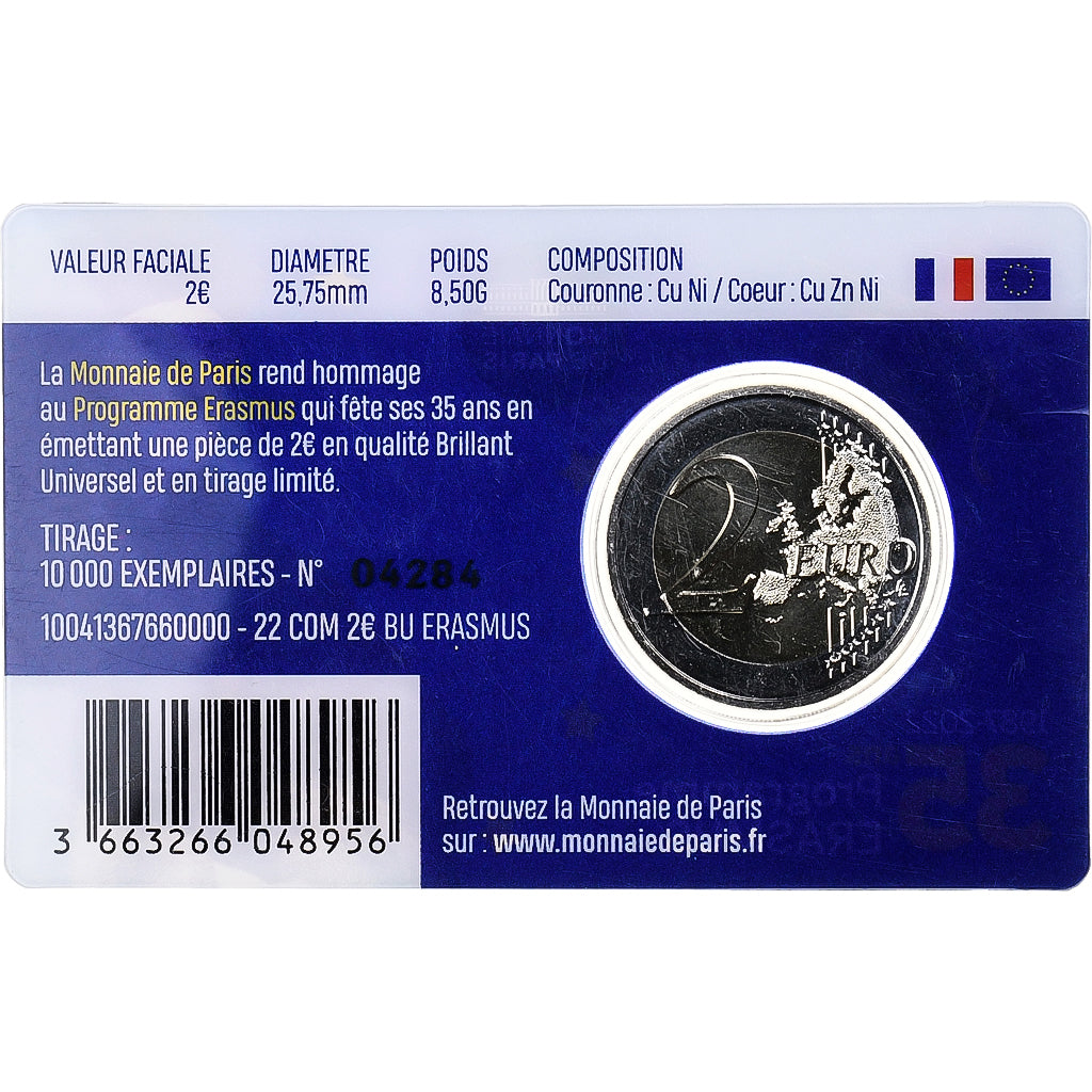 France, 2 Euro, Erasmus, BU, 2022, Monnaie de Paris, Bimétallique, FDC