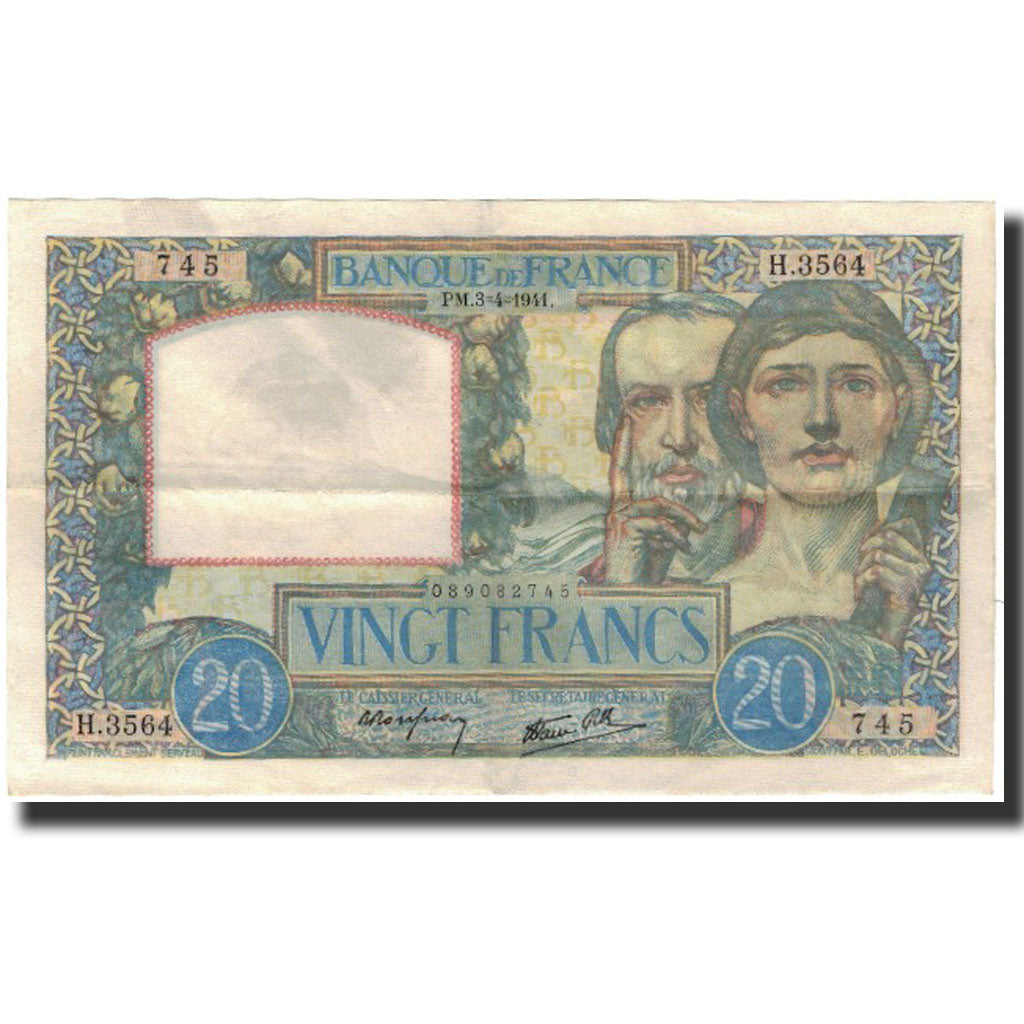 France, 20 Francs, Science et Travail, 1941, 1941-04-03, AU(50-53)