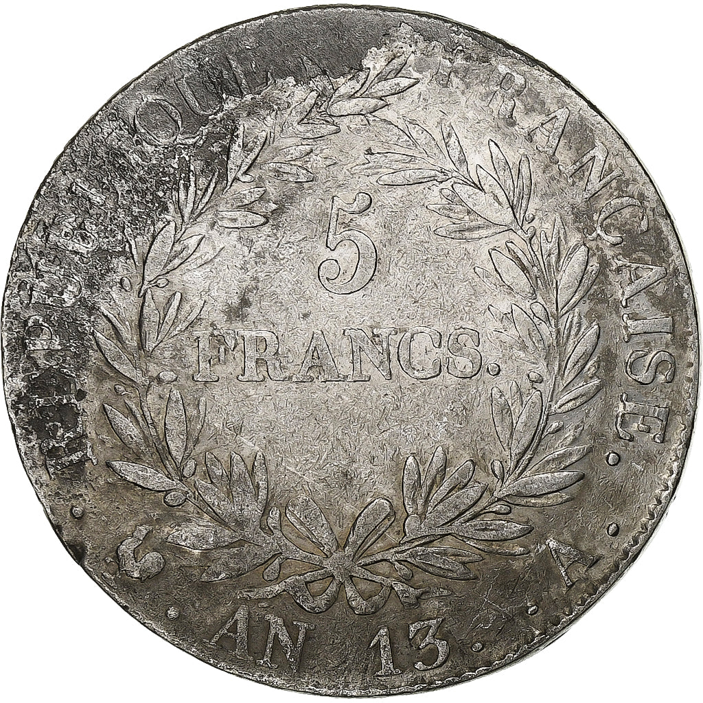 Francia, Napoleon I, 5 Francs, AN 13, Paris, Plata, BC+, Gadoury:580