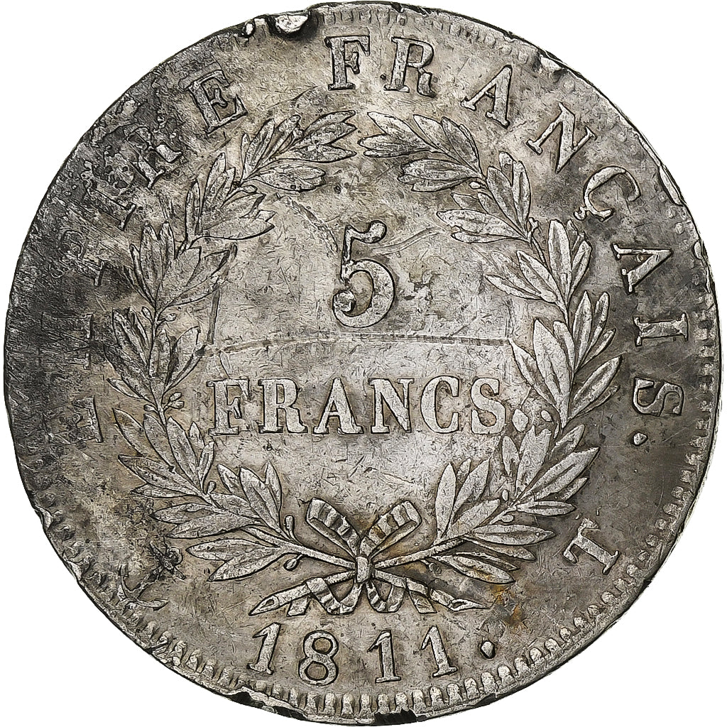 Francia, Napoleon I, 5 Francs, 1811, Nantes, Plata, BC+, Gadoury:584