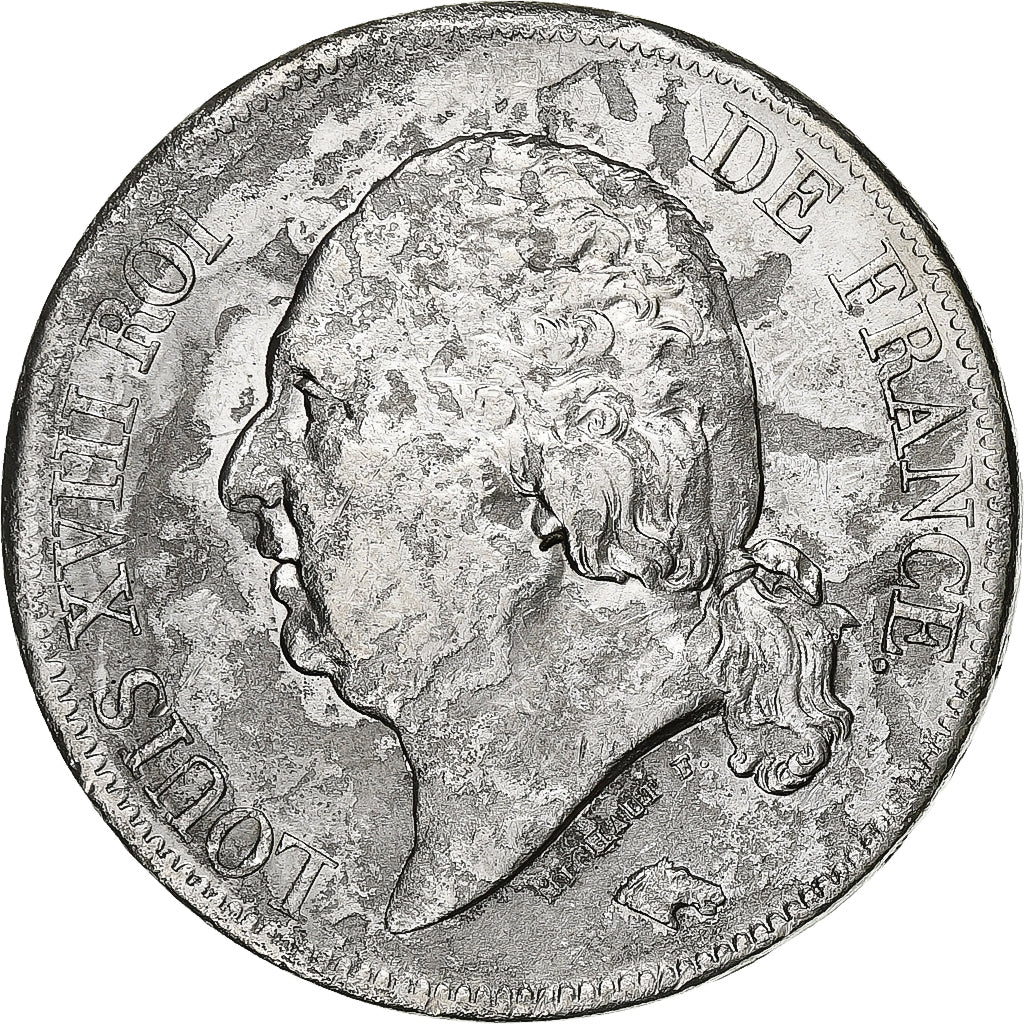 Francia, Louis XVIII, 5 Francs, 1822, Rouen, Argento, BB, Gadoury:614, KM:711.2
