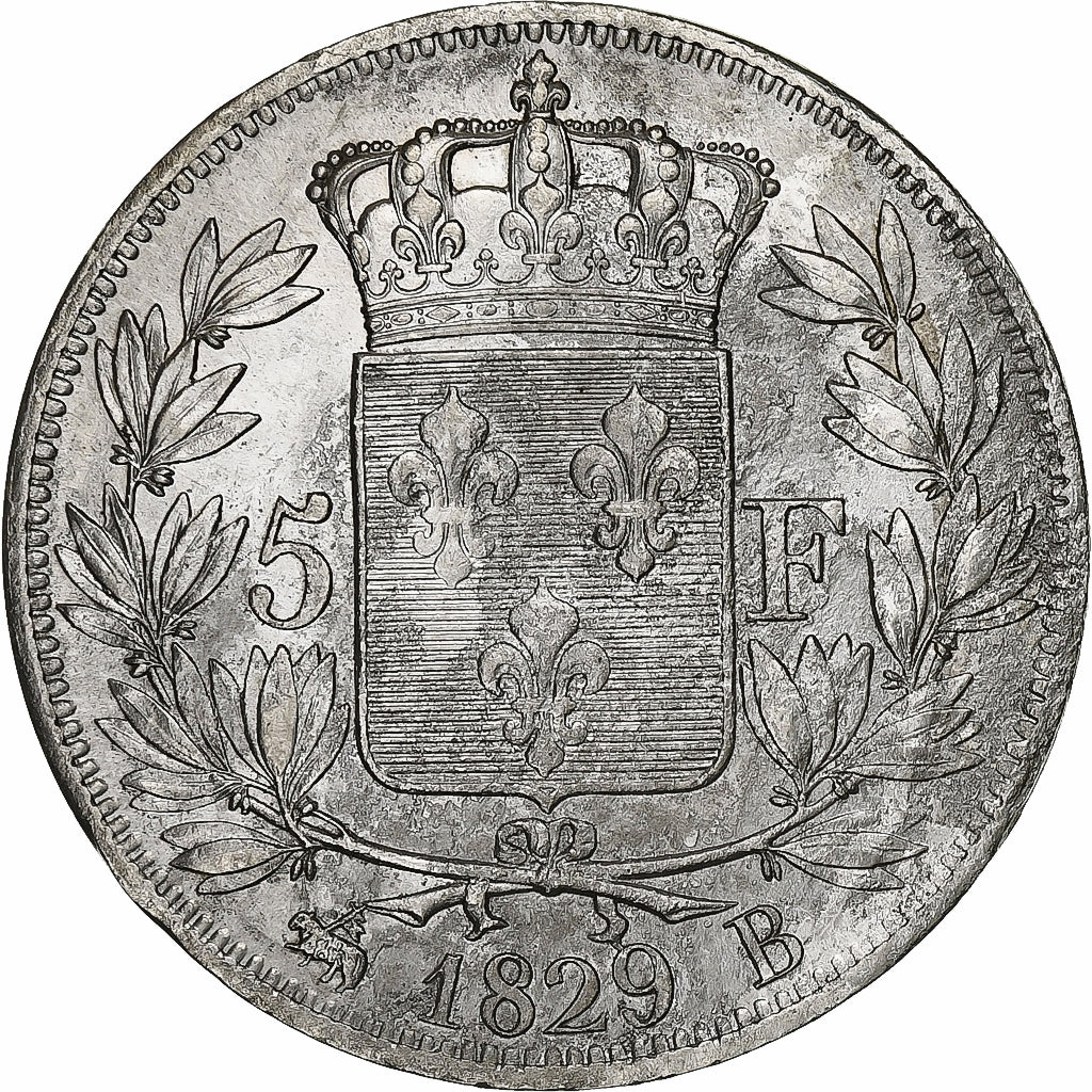 Francia, Charles X, 5 Francs, 1829, Rouen, Argento, BB, Gadoury:644, KM:728.2