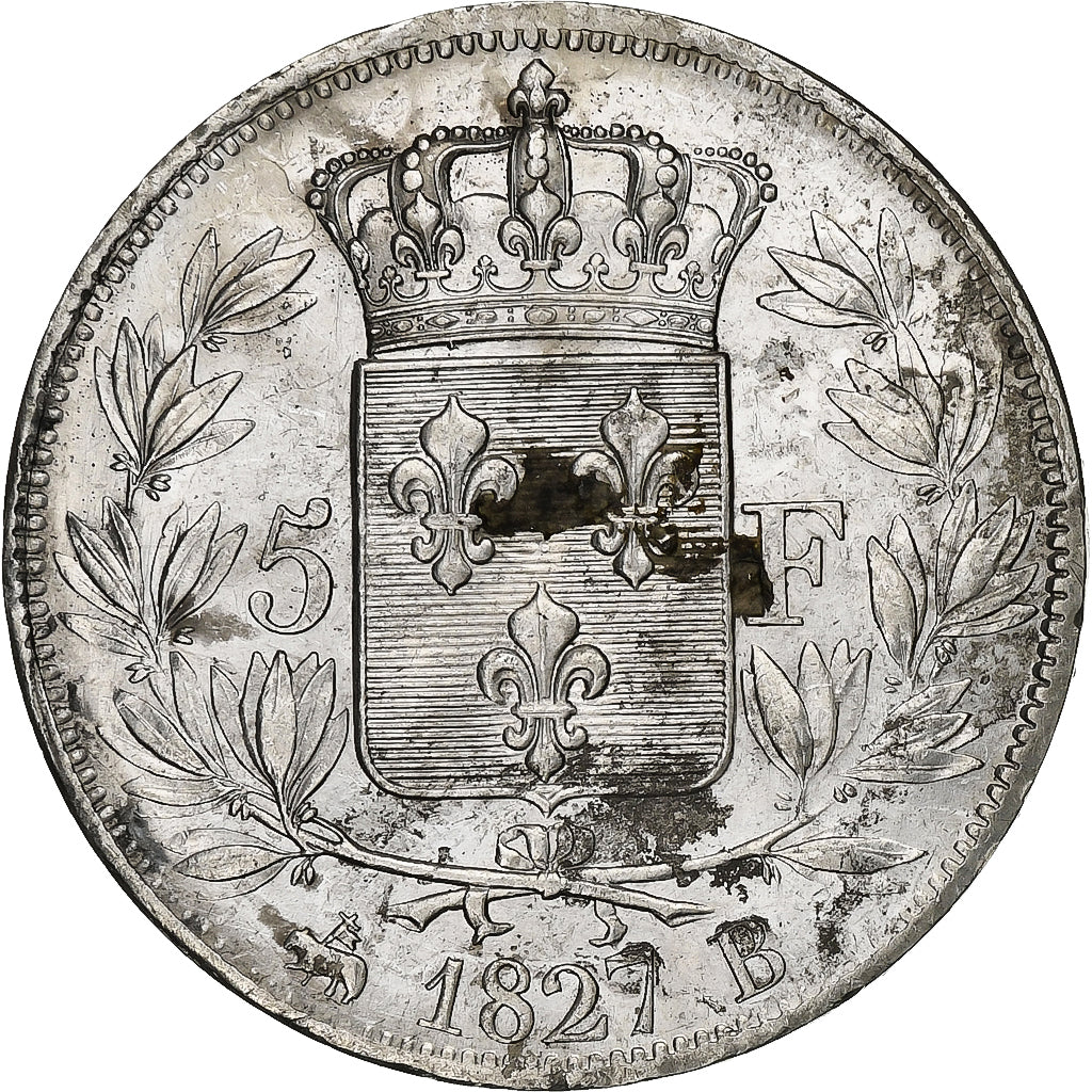 Francia, Charles X, 5 Francs, 1827, Rouen, Plata, MBC+, Gadoury:644, KM:728.2