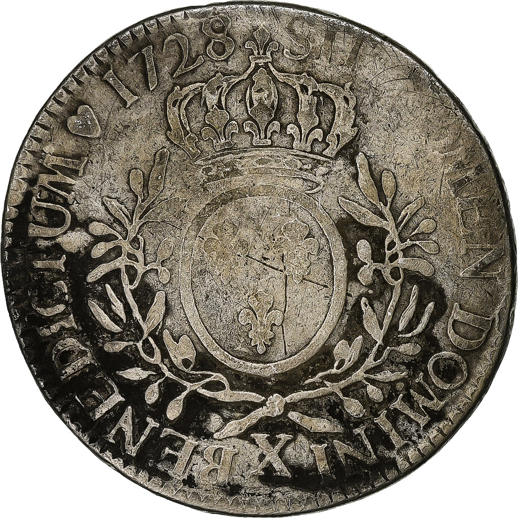 France, Louis XV, Ecu aux branches d'olivier, 1728, Amiens, Silver, VF(20-25)