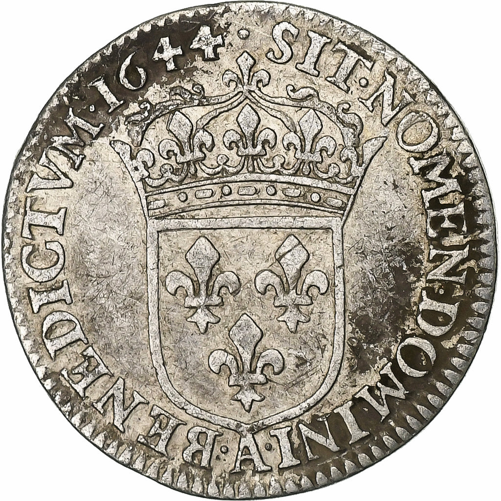 França, Louis XIV, 1/12 Ecu à la mèche courte, 1644, Paris, Prata, VF(30-35)