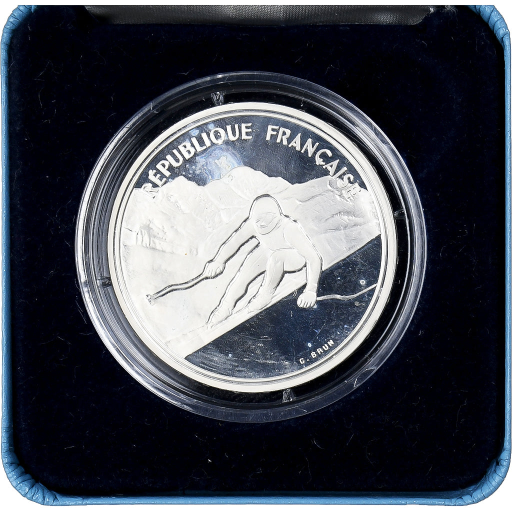 France, 100 Francs, Albertville - Ski Alpin, 1989, MDP, Proof, Silver, MS(65-70)