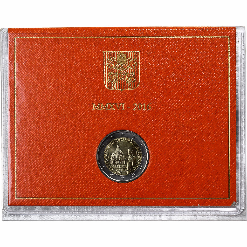 Vaticano, Pape François, 2 Euro, Gendarmerie, BU, 2016, Rome, Bi-metallico, FDC