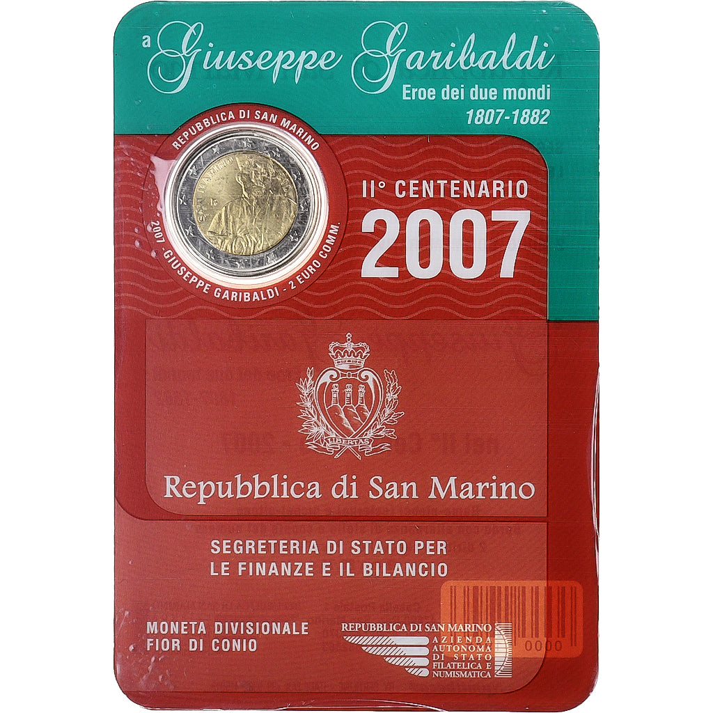 San Marino, 2 Euro, Giuseppe Garibaldi, FDC, 2007, Rome, Bimetálico, FDC
