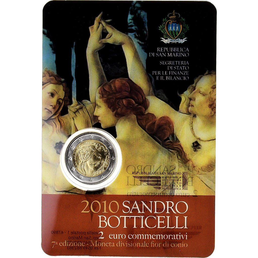 San Marino, 2 Euro, Sandro Botticelli, FDC, 2010, Rome, Bimetálico, FDC
