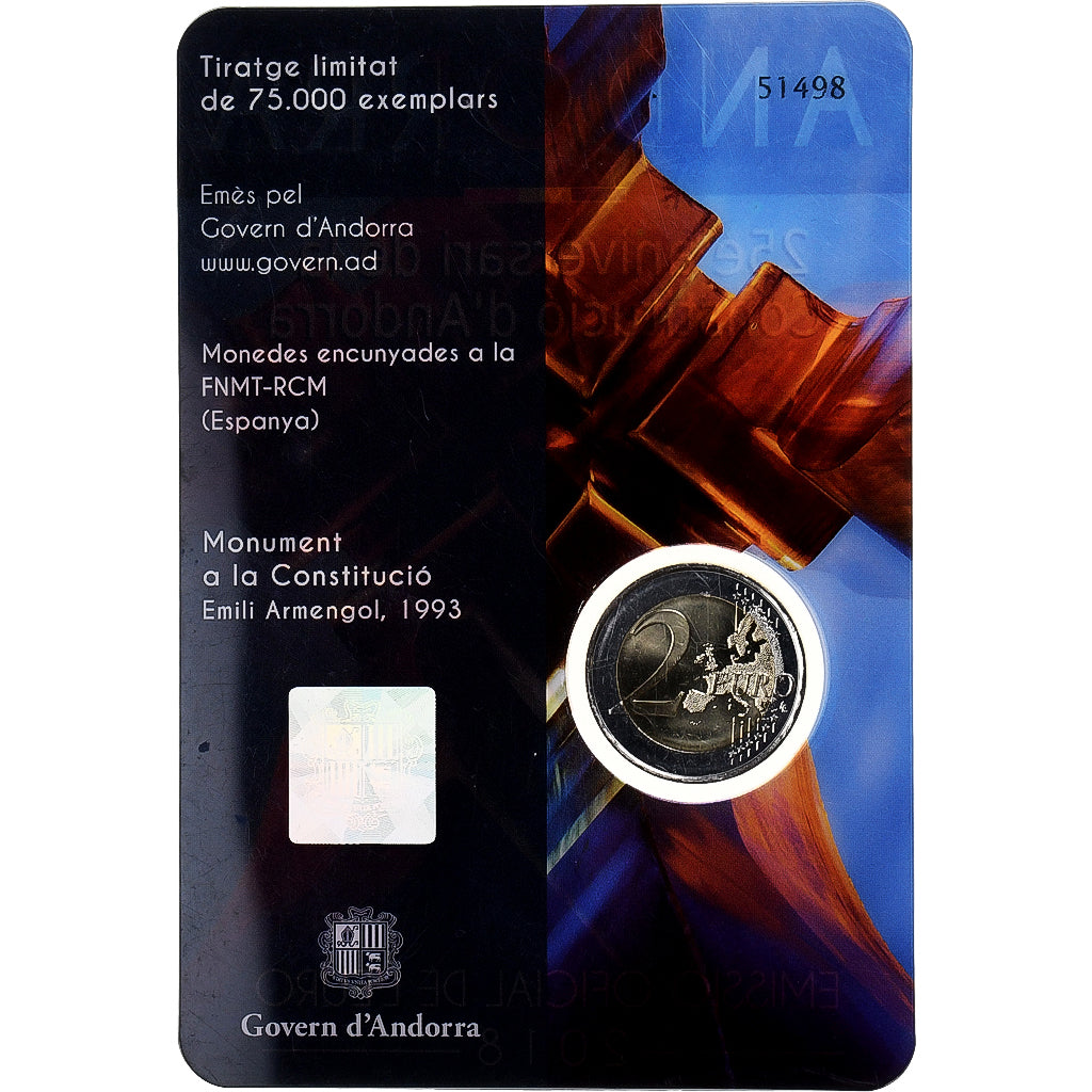 Andorre, 2 Euro, Constitution, BU, 2018, Monnaie de Paris, Bimétallique, FDC