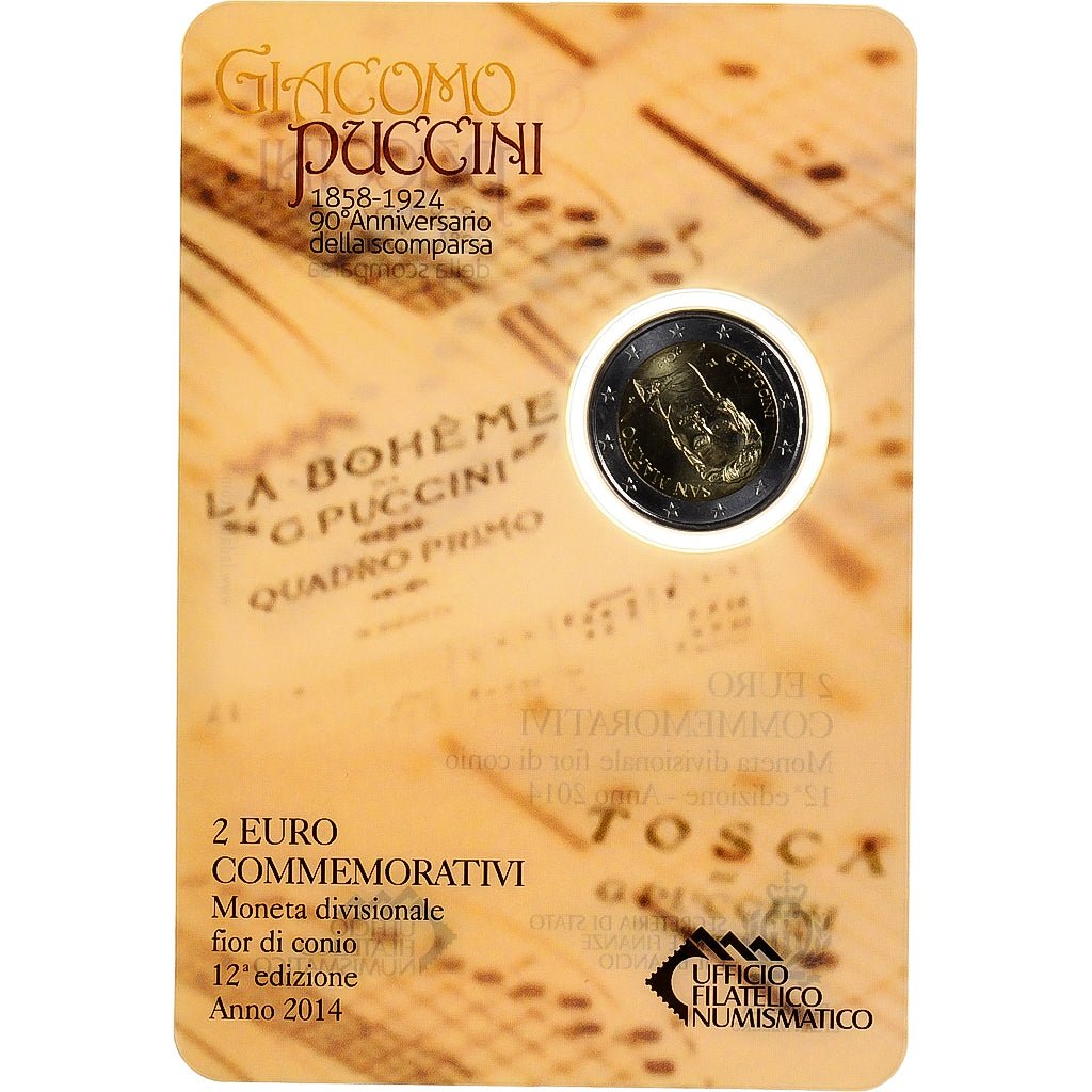 San Marino, 2 Euro, Giacomo Puccini, FDC, 2014, Rome, Bi-Metallic, MS(65-70)