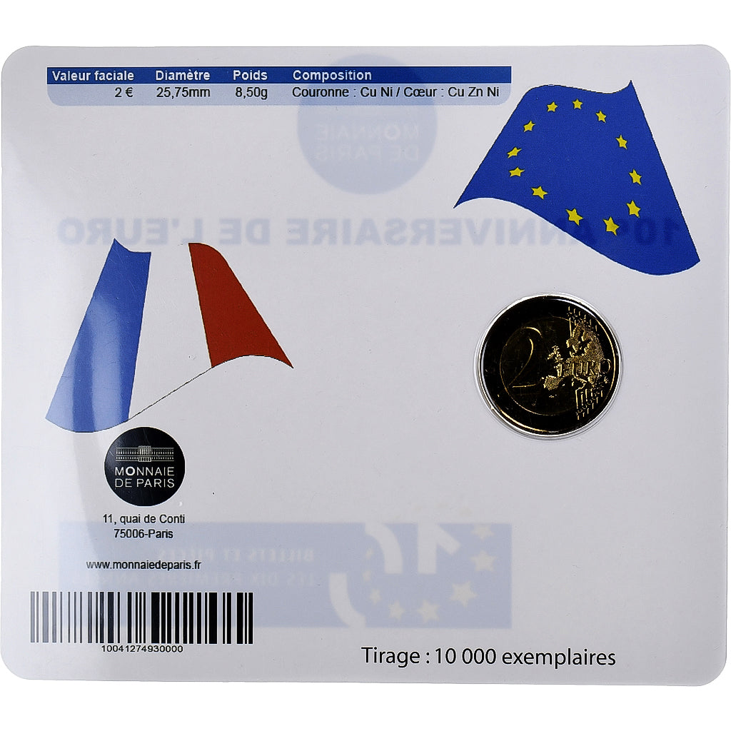France, 2 Euro, 10 ans de l'euro, BU, 2012, Monnaie de Paris, Bi-Metallic