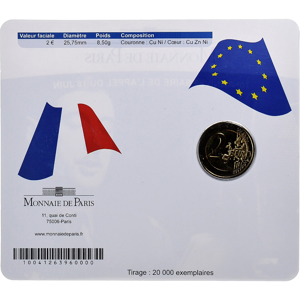 Francja, 2 Euro, appel du 18 juin, BU, 2010, Monnaie de Paris, Bimetaliczny