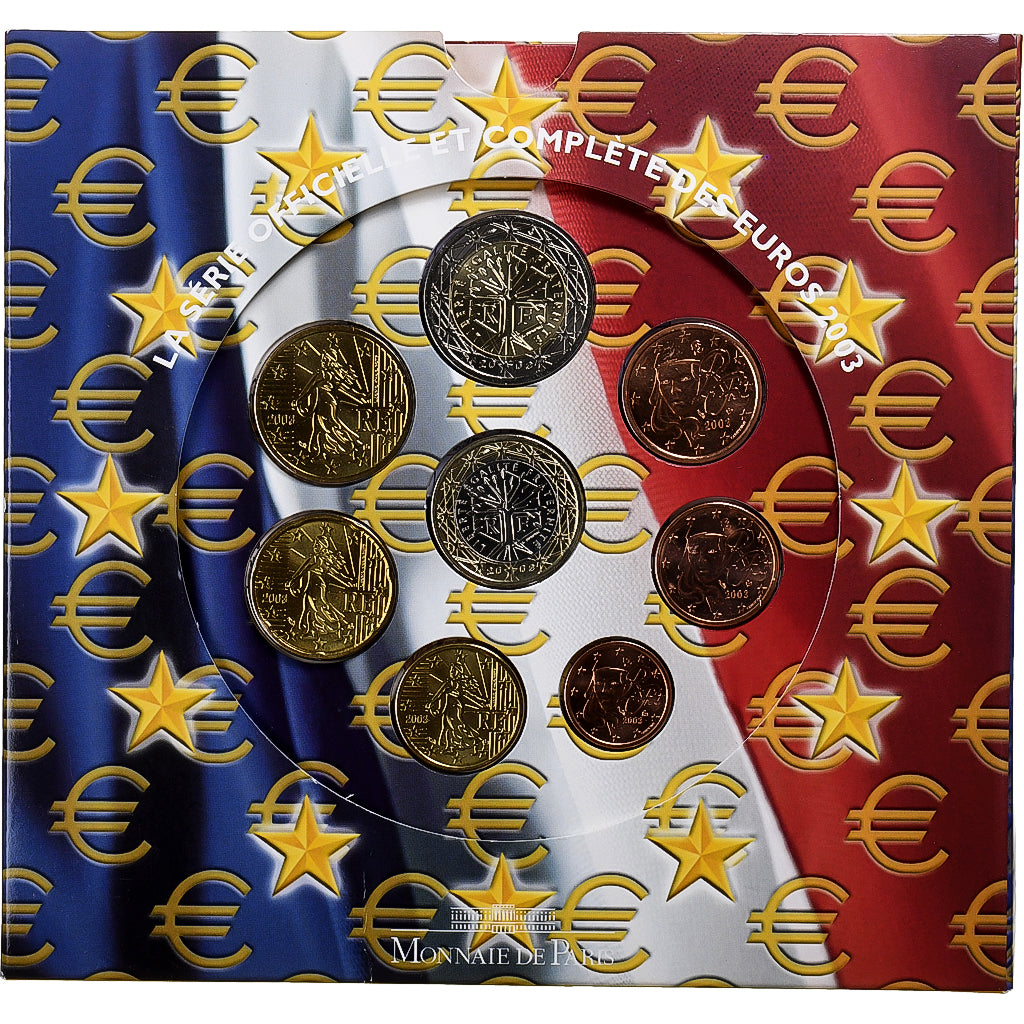 France, 1 Cent to 2 Euro, BU, 2003, Monnaie de Paris, MS(65-70)