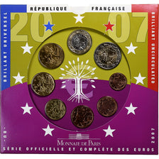 France, 1 Cent to 2 Euro, BU, 2007, Monnaie de Paris, FDC