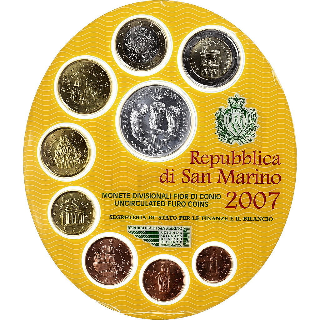 San Marino, 1 Cent to 2 Euro, BU, 2007, Rome, Sin información, FDC