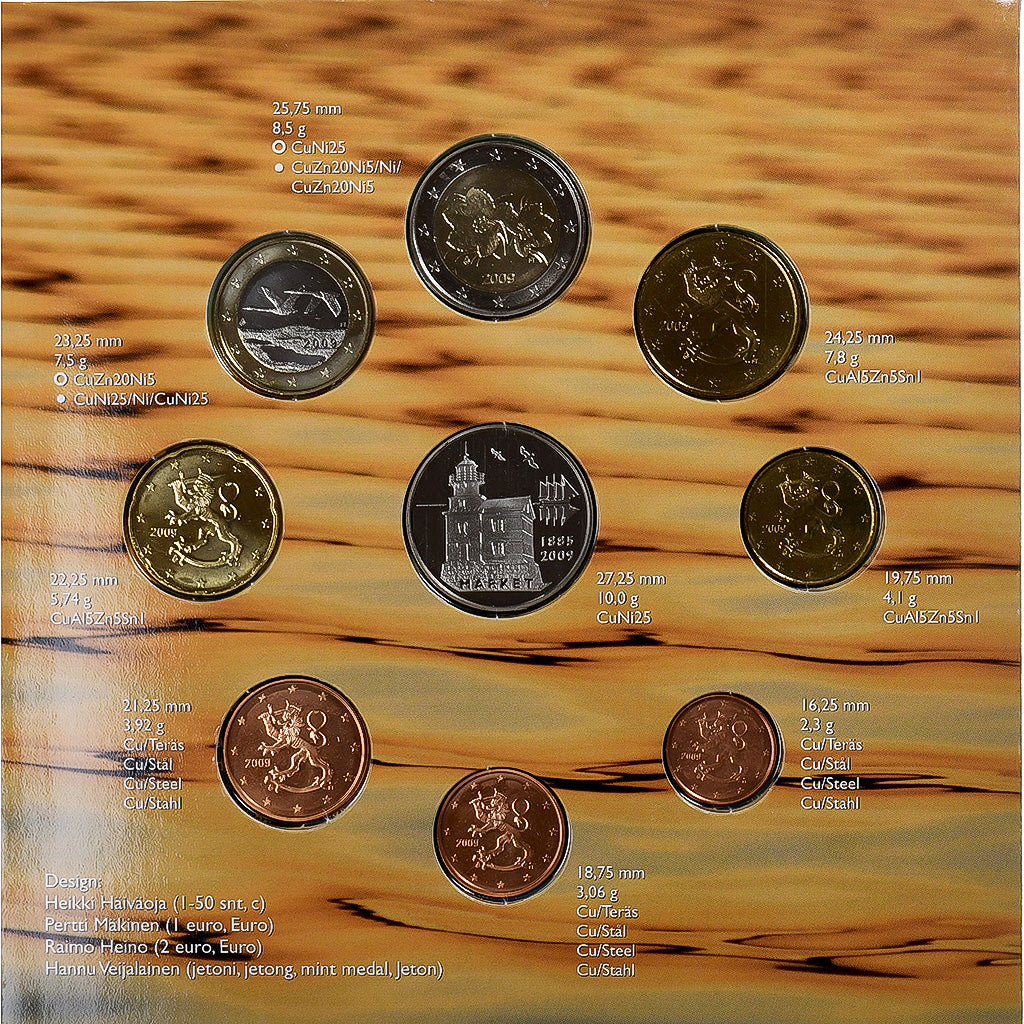 Finlandia, 1 c. to 2€ + token, BU, 2009, Vantaa, N.C., FDC