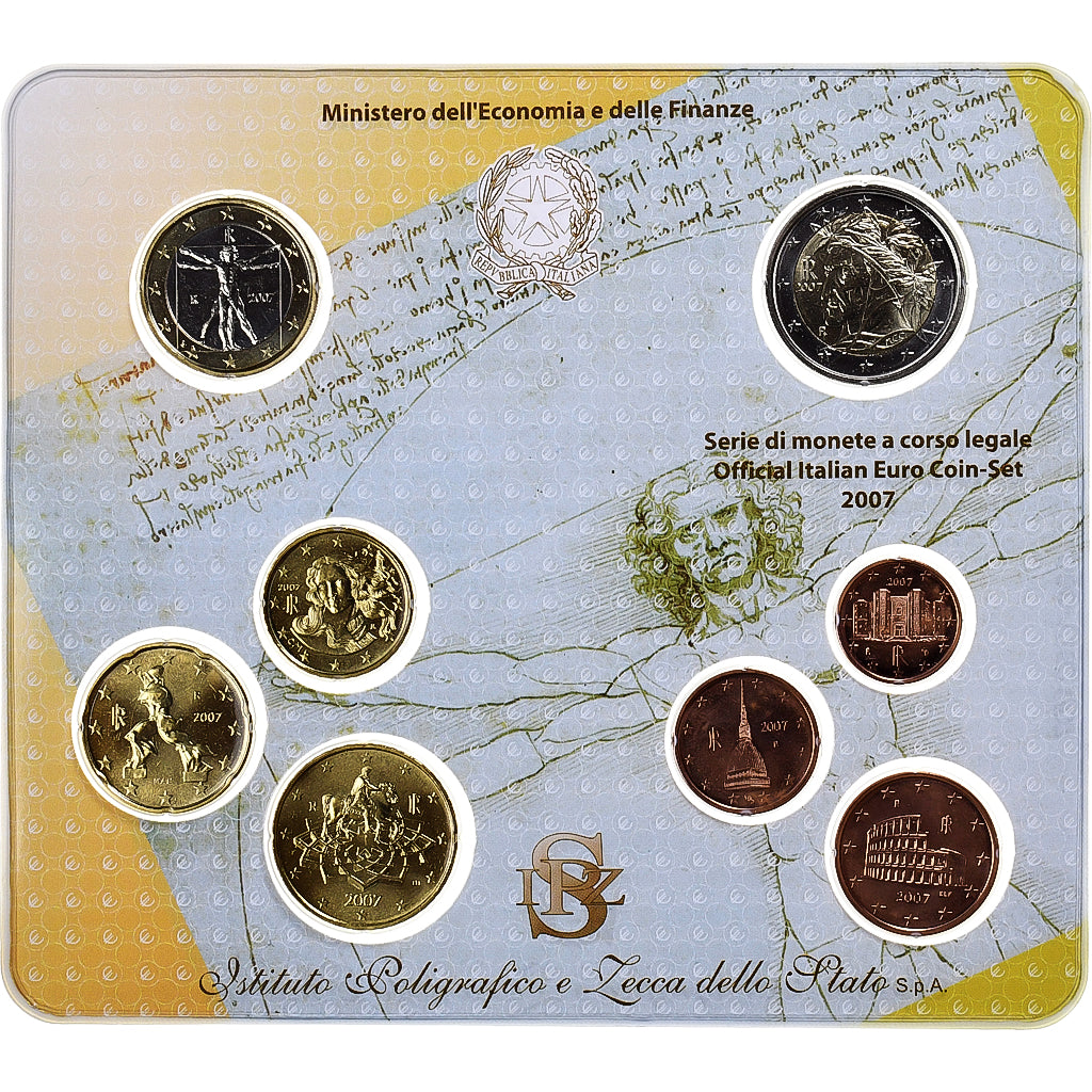 Italy, 1 Cent to 2 Euro, BU, 2007, Rome, MS(65-70)