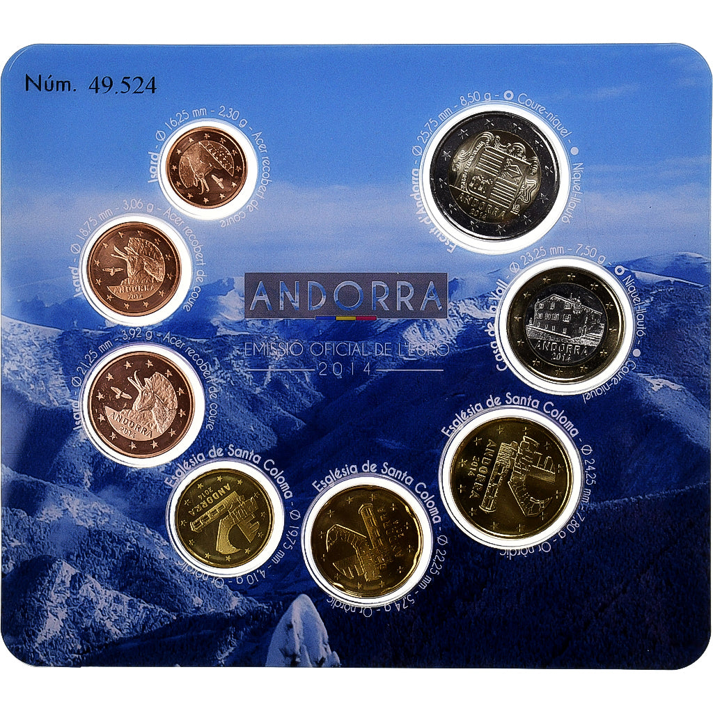 Andorra, 1 Cent to 2 Euro, BU, 2014, Monnaie de Paris, Sin información, FDC