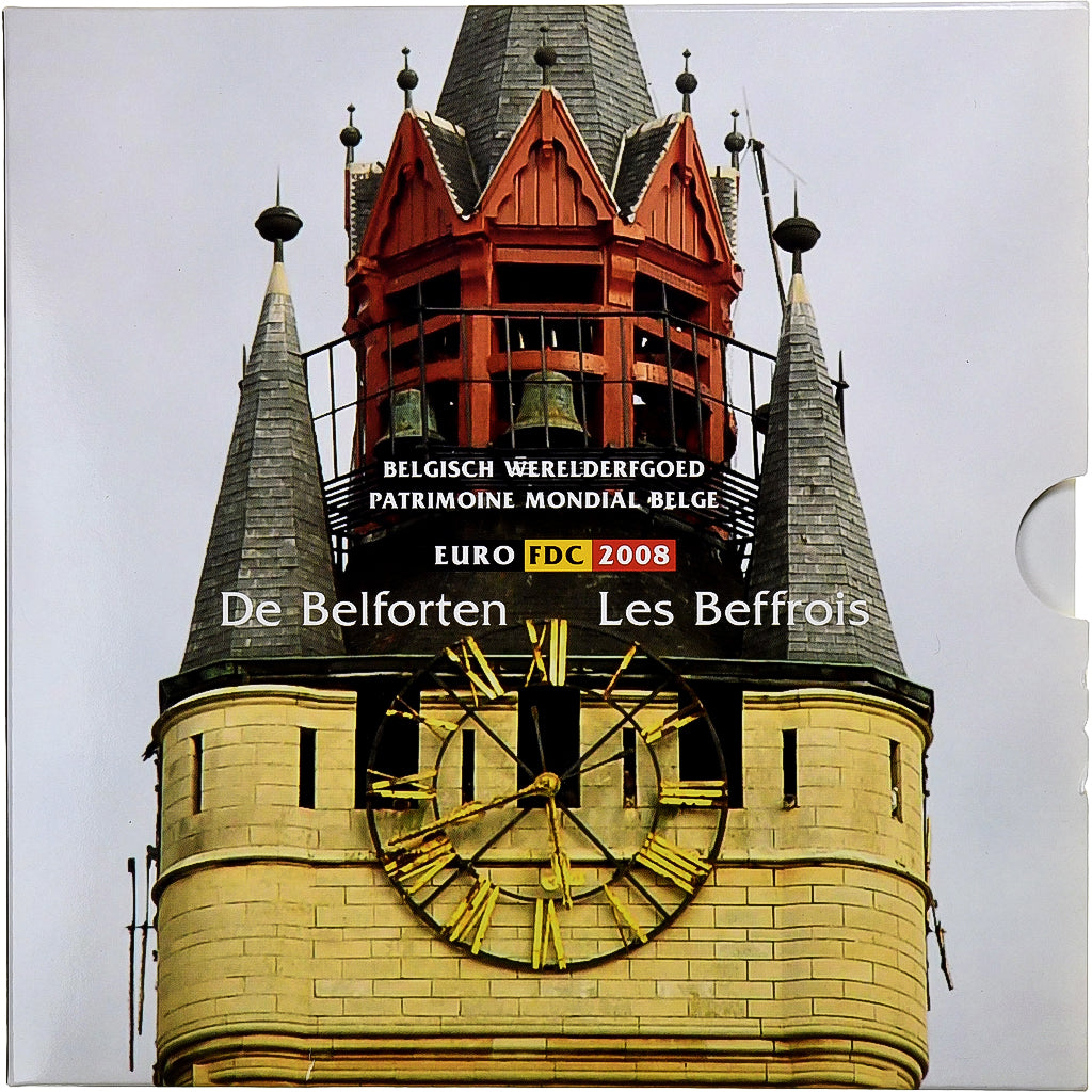 Belgium, Albert II, Coffret 1c. à 2€ + jeton, Les Beffrois, BU, 2008